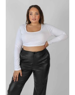 Curve Scoop Neck Long Sleeve Crop Top White