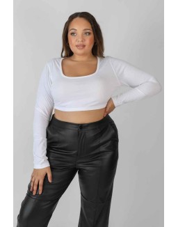 Curve Scoop Neck Long Sleeve Crop Top White