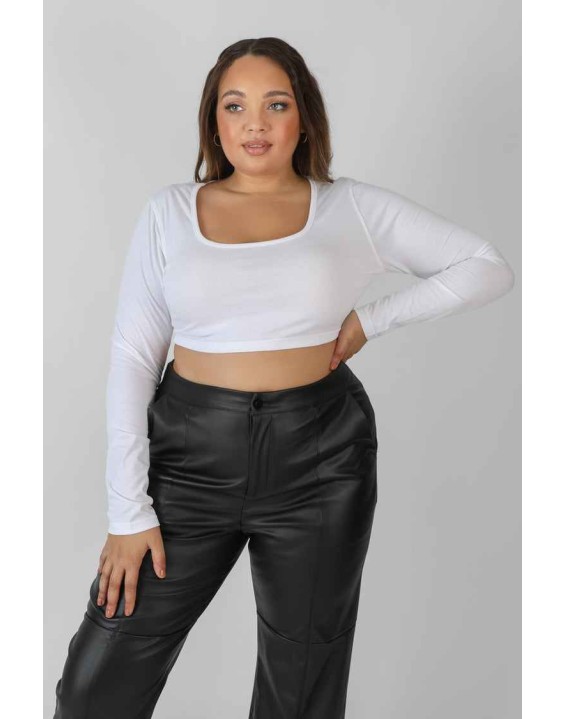 Curve Scoop Neck Long Sleeve Crop Top White