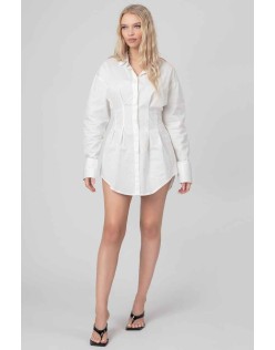 Corset Waist Shirt Dress White