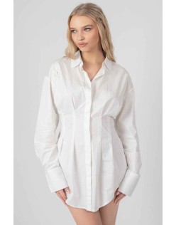 Corset Waist Shirt Dress White