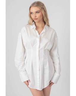 Corset Waist Shirt Dress White