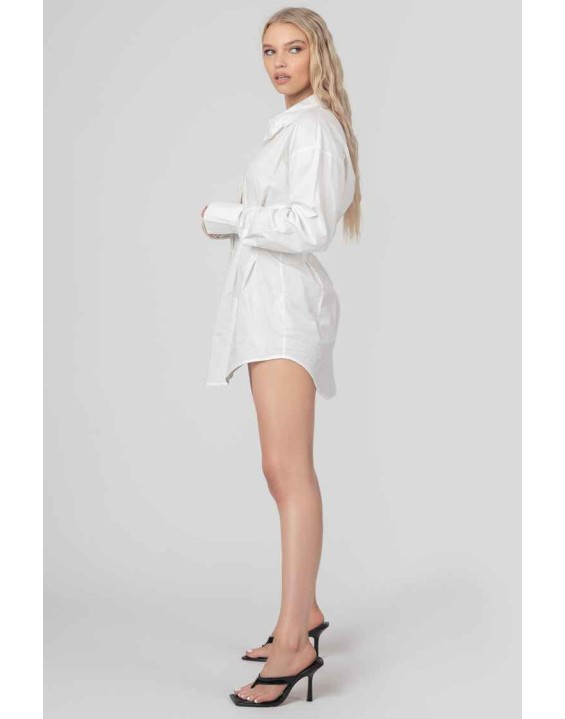 Corset Waist Shirt Dress White