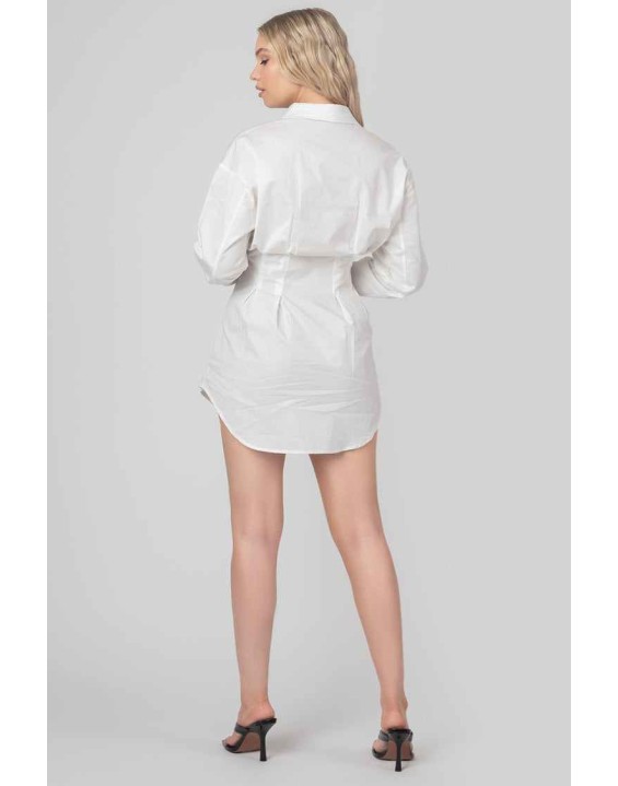 Corset Waist Shirt Dress White