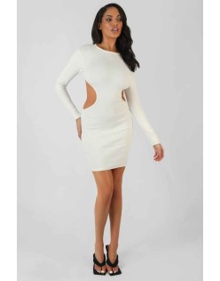 Ribbed Cut Out Waist Dress Ivory