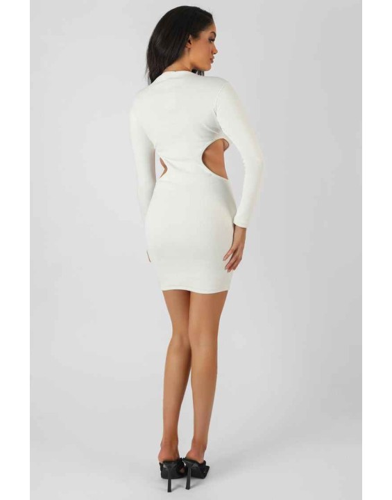 Ribbed Cut Out Waist Dress Ivory
