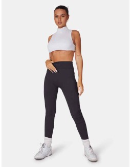 High Neck Racer Low Side Rib Crop Top Oatmeal Marl