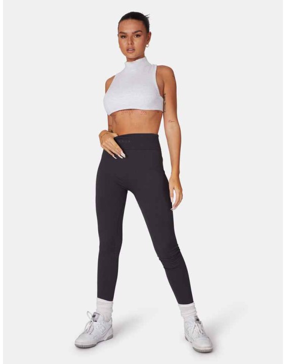 High Neck Racer Low Side Rib Crop Top Oatmeal Marl