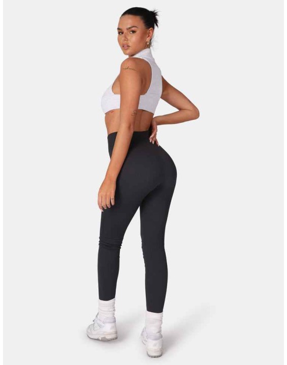 High Neck Racer Low Side Rib Crop Top Oatmeal Marl