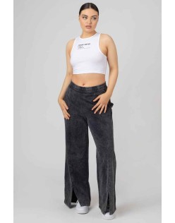 Oversized Fit Split Front Seam Detail Wide Leg Joggers Acid Wash