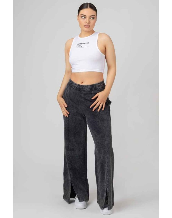 Oversized Fit Split Front Seam Detail Wide Leg Joggers Acid Wash