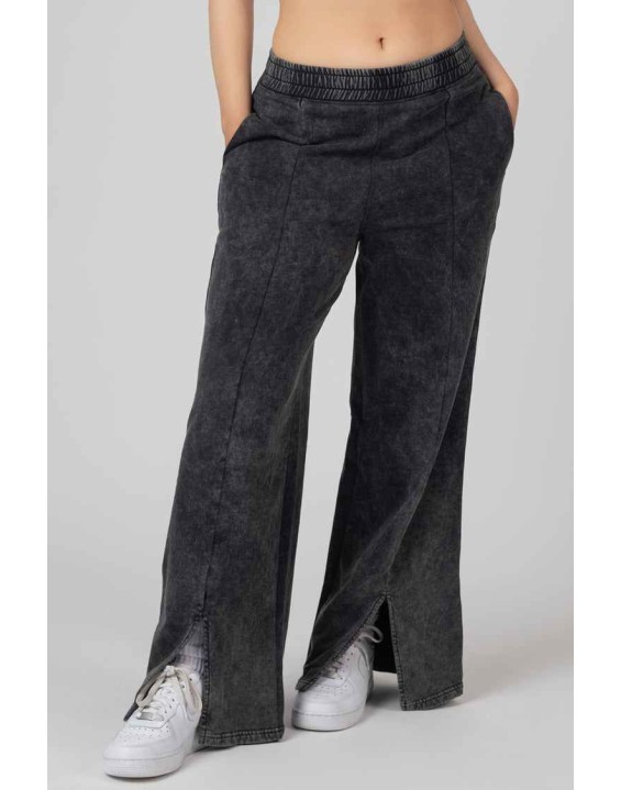 Oversized Fit Split Front Seam Detail Wide Leg Joggers Acid Wash