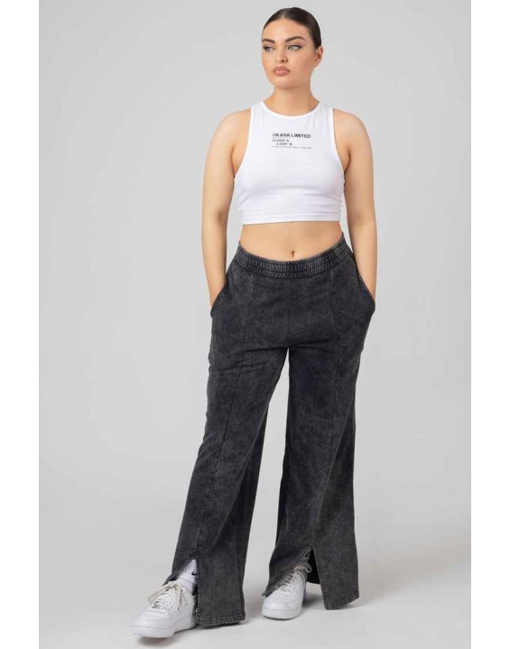 Oversized Fit Split Front Seam Detail Wide Leg Joggers Acid Wash
