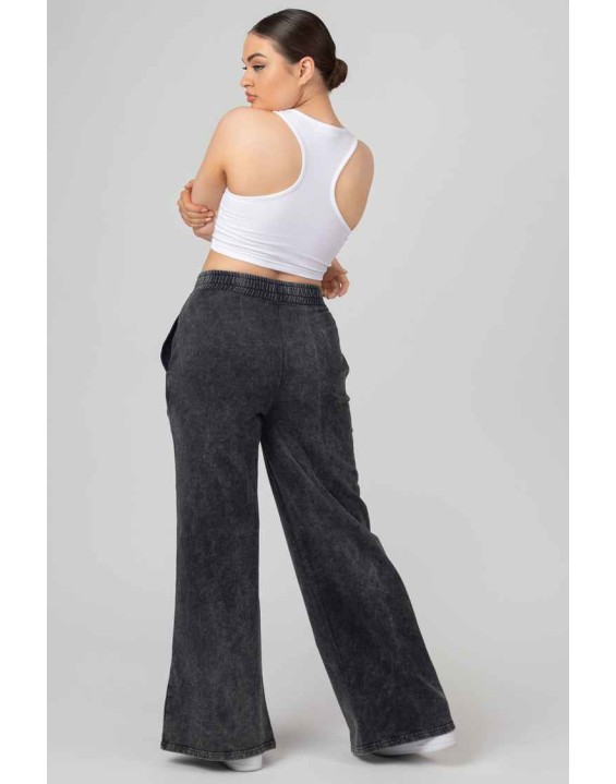 Oversized Fit Split Front Seam Detail Wide Leg Joggers Acid Wash