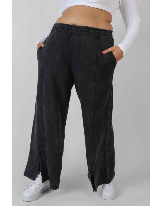Curve Split Front Seam Detail Wide Leg Joggers Acid Wash