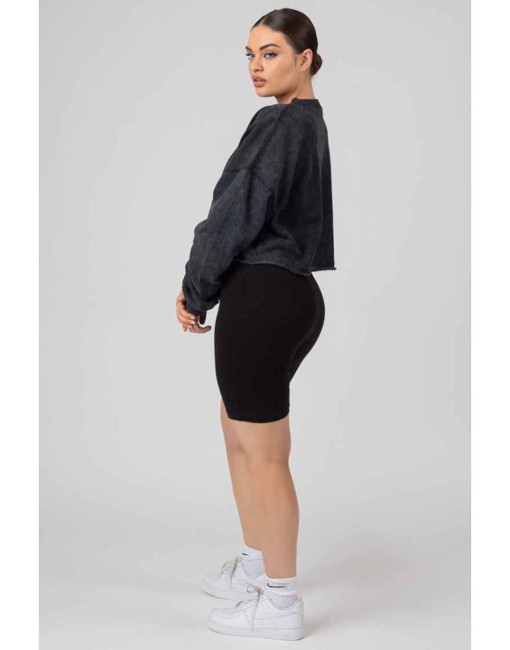 Double Ended Zip Cropped Sweat Acid Wash