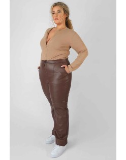Curve Zip Front Ribbed Bodysuit Light Brown