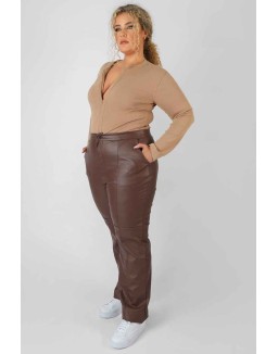 Curve Zip Front Ribbed Bodysuit Light Brown