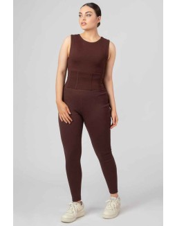 Thick Waistband Ribbed Leggings In Chocolate