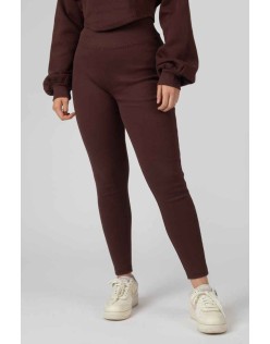 Thick Waistband Ribbed Leggings In Chocolate