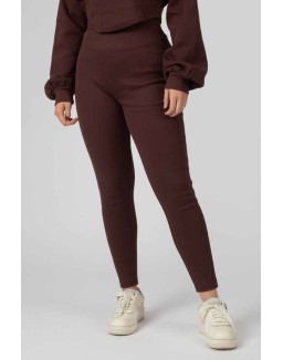 Thick Waistband Ribbed Leggings In Chocolate