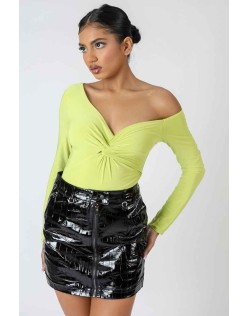 Twist Wrap Gather Long Sleeve Bodysuit