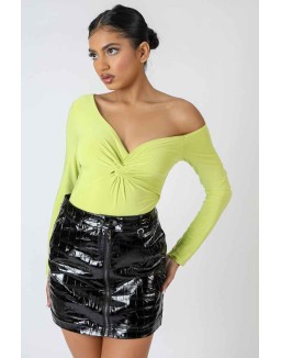 Twist Wrap Gather Long Sleeve Bodysuit
