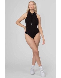 Zip Front Racer Bodysuit Black