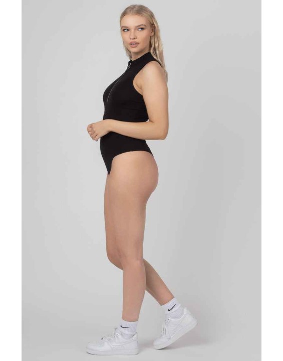 Zip Front Racer Bodysuit Black