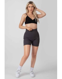 High Waisted Rib Cycling Shorts Dark Grey