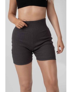 High Waisted Rib Cycling Shorts Dark Grey