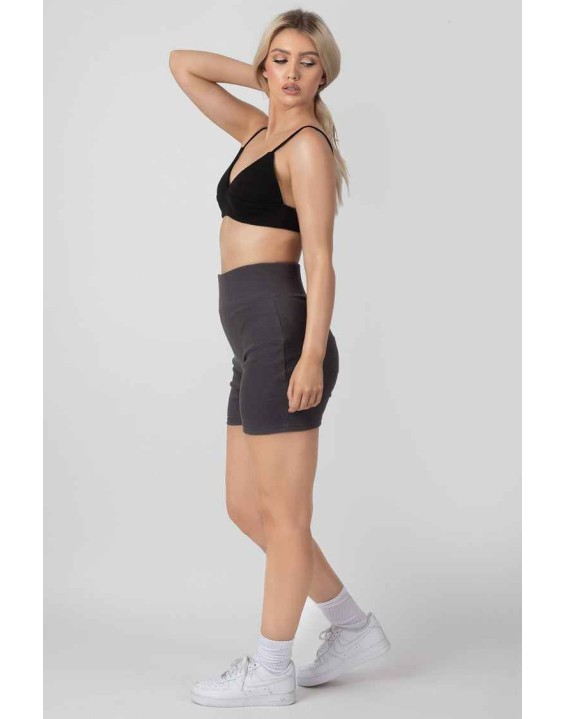 High Waisted Rib Cycling Shorts Dark Grey