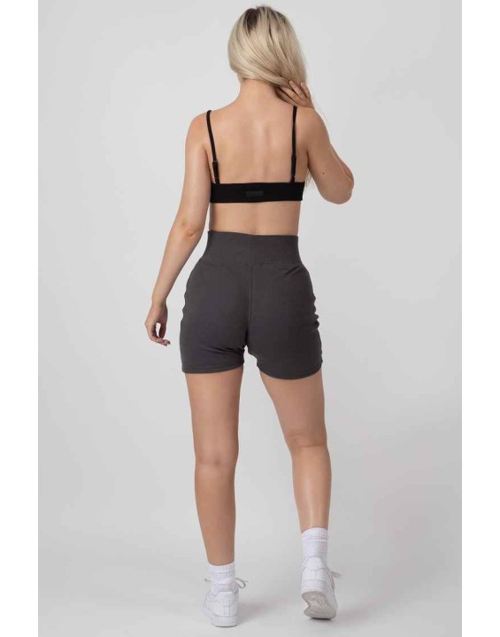 High Waisted Rib Cycling Shorts Dark Grey