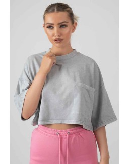 Boxy Cropped Graphic T-Shirt Acid Wash