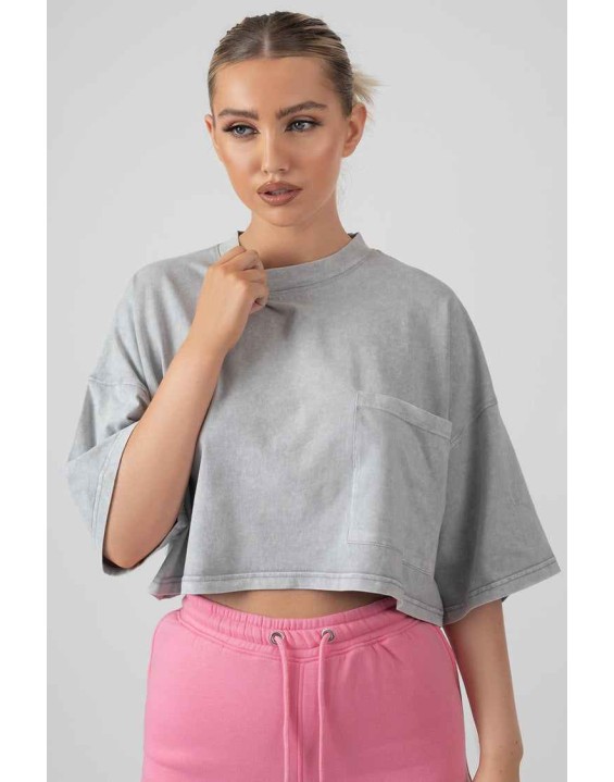 Boxy Cropped Graphic T-Shirt Acid Wash