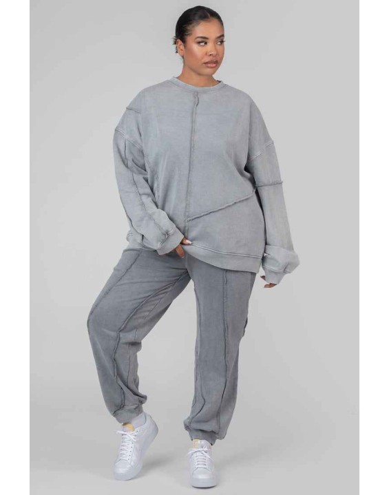 Curve Oversized Raw Edge Sweatshirt Acid Wash