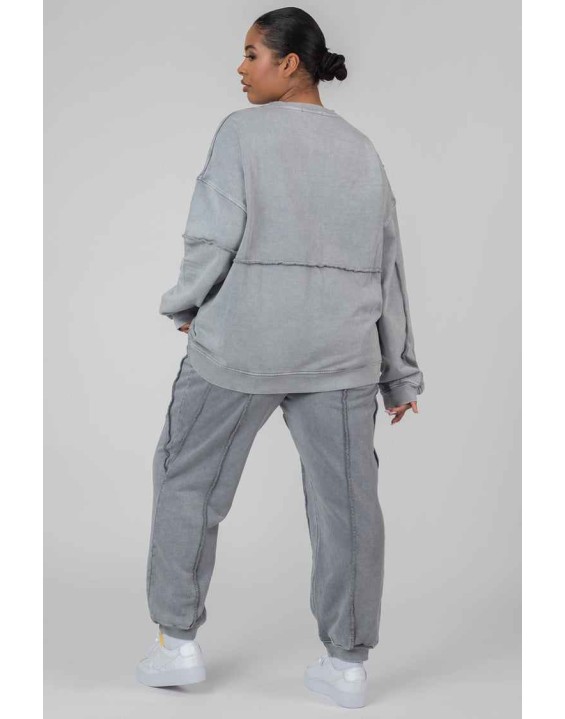 Curve Oversized Raw Edge Sweatshirt Acid Wash