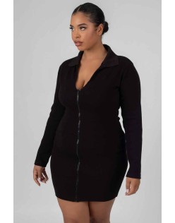 Curve Zip Through Collared Mini Dress Black