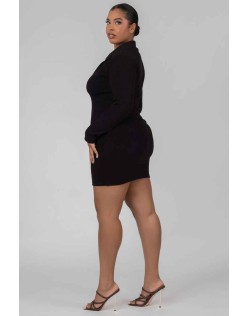 Curve Zip Through Collared Mini Dress Black