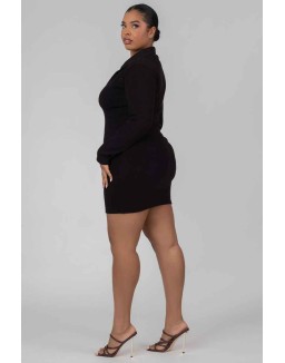 Curve Zip Through Collared Mini Dress Black