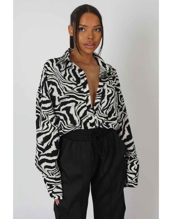 Psychedelic Printed Oversized Shirt Monochrome