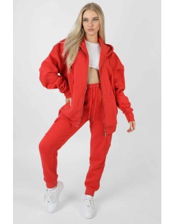 Oversized Zip Through Hoodie Red