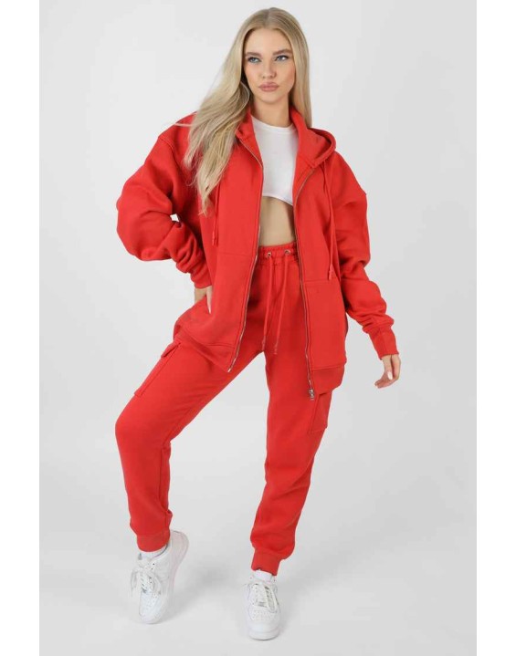 Oversized Zip Through Hoodie Red