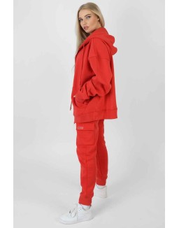 Oversized Zip Through Hoodie Red