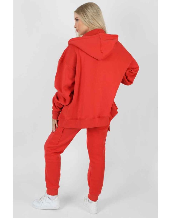 Oversized Zip Through Hoodie Red
