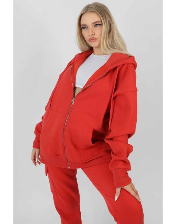 Oversized Zip Through Hoodie Red
