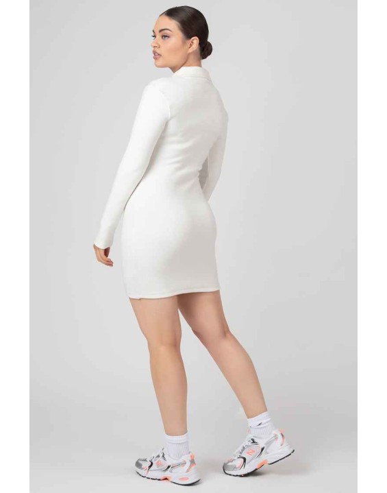 Zip Through Collared Mini Dress Ecru