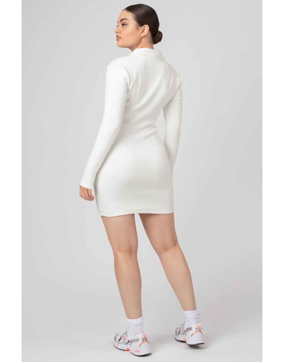 Zip Through Collared Mini Dress Ecru