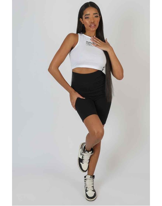 Kaiia Print Racer Crop Top White