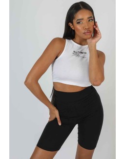 Kaiia Print Racer Crop Top White